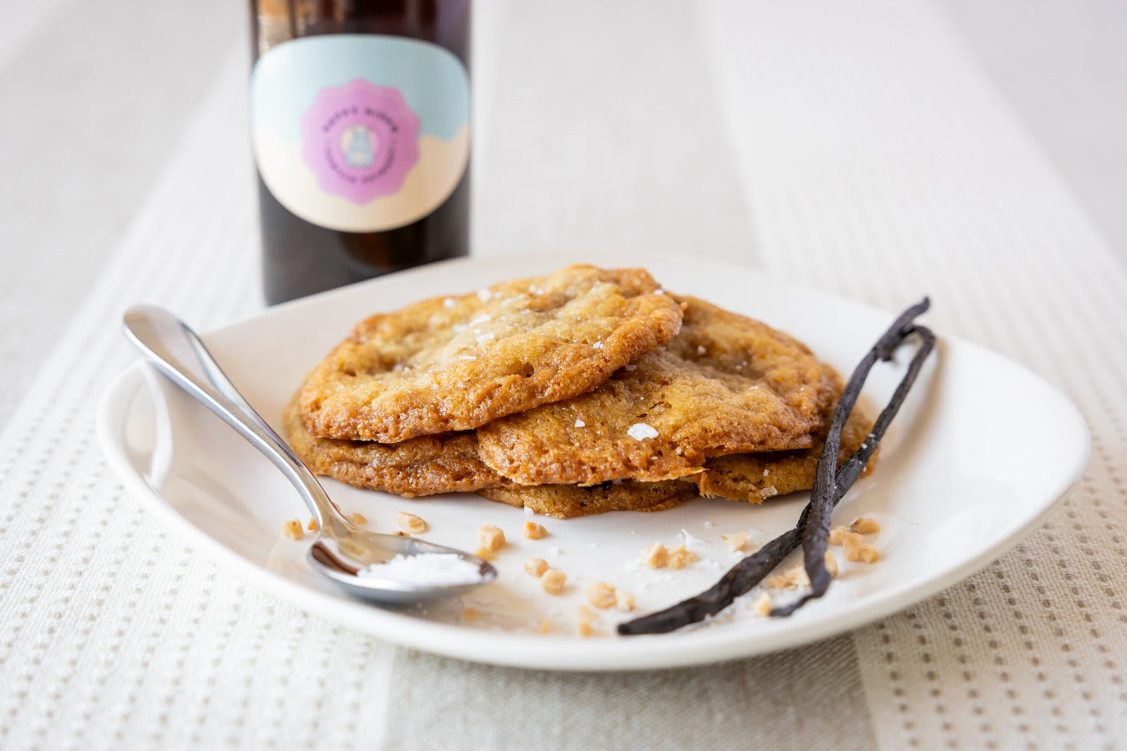 Salted vanilla toffee cookies with vanilla bean and Happy Hippo Bakery vanilla extract in Hutto, Texas